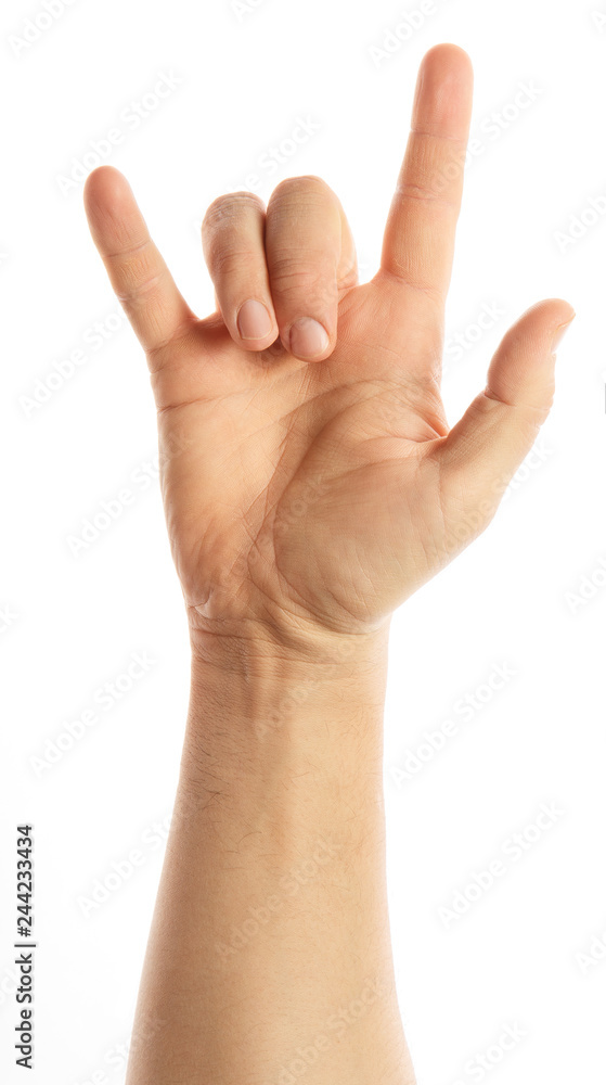 Hand drawn hand gesture rock goat. Hands with rock fingers up. Informal hand emotions. Isolated over white background. Alpha.