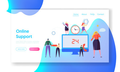 Wall Mural - customer call service online support landing page. technical hotline chat help center assistant tech