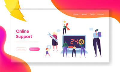 Wall Mural - customer helpdesk service online support landing page. technical hotline call help center engineer c
