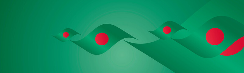 Bangladesh Independence Day waving flags two fold red landscape background banner greeting card