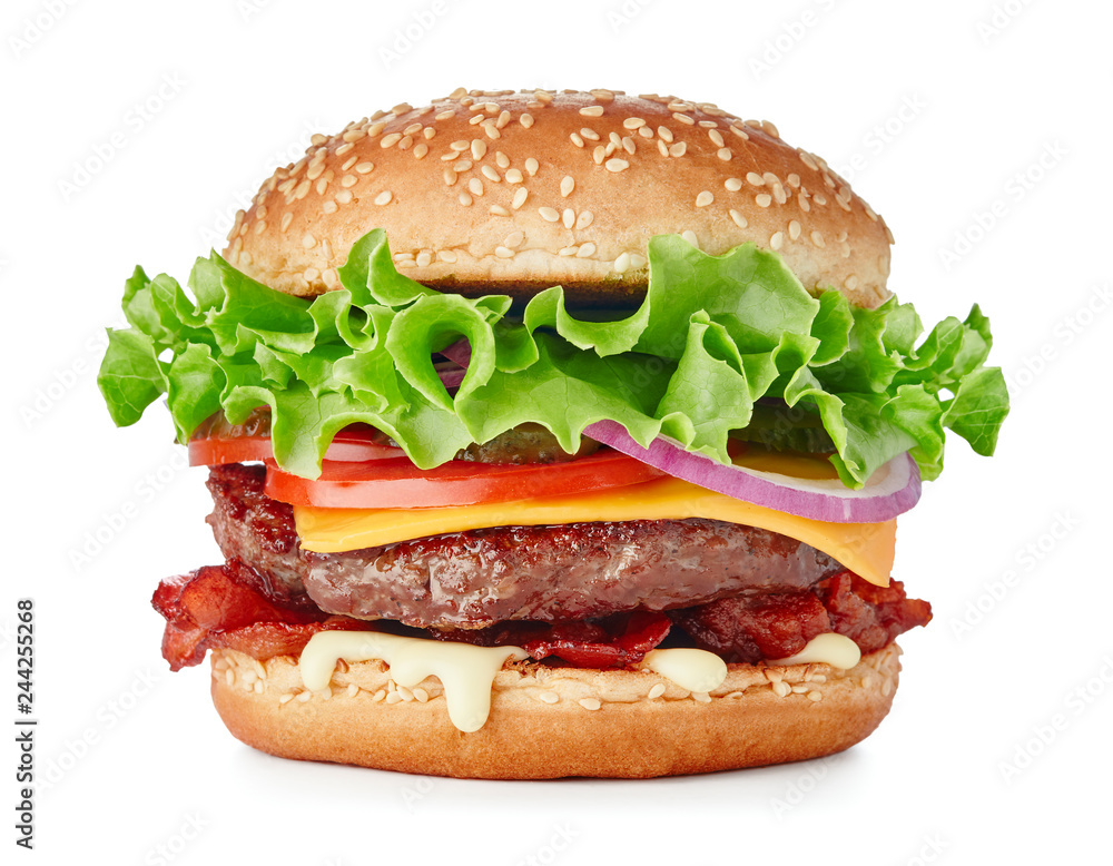 hamburger isolated on white background - obrazy, fototapety, plakaty 
