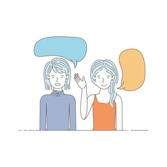 Wall Mural - young women with speech bubble avatar character