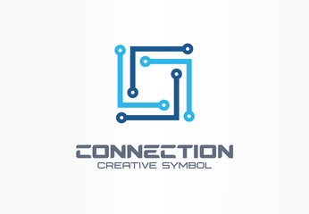 Wall Mural - Connect creative symbol concept. Community network, communication circuit abstract business logo. Square integration, digital technology group icon