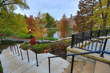 Mirror Lake on the campus of The Ohio State University is a popular landmark.  Recent renovations added extensive landscaping.