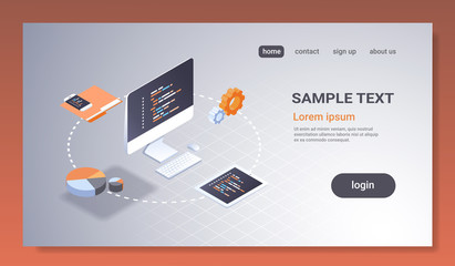 Wall Mural - software web site design development concept programming language program code big data processing o