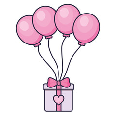 Sticker - gift box present with balloons helium