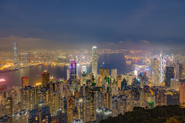 Wall Mural - Hong Kong city night light at twilight, cityscape background