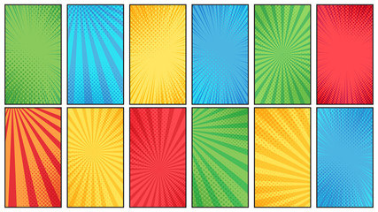 Comic book halftone background. Vintage superheroes comics poster backdrop, halftone texture and superhero vector backgrounds