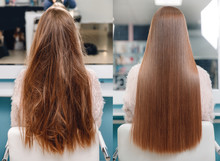 Sick, Cut And Healthy Hair Care Keratin. Before And After Treatment