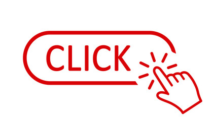 Wall Mural - click here button with hand pointer clicking. click here web button. isolated website buy or registe