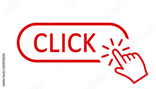 Click Here Button With Hand Pointer Clicking Click Here Web Button Isolated Website Buy Or Register Bar Icon With Hand Finger Clicking Cursor Vector For Stock Buy This Stock Vector