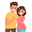 Young couple is happy about positive pregnancy test. Vector illustration