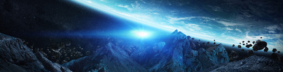 Wall Mural - panorama of distant planet system in space 3d rendering elements of this image furnished by nasa