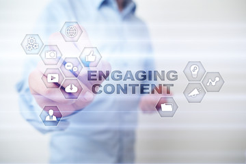 Wall Mural - engaging content on virtual screen. digital marketing concept.