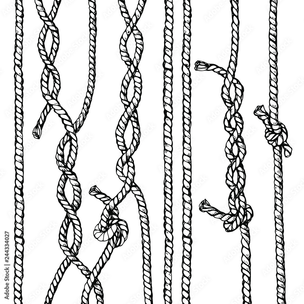 Hand drawn vector illustration of twisted ropes and knots. Sketch style ...