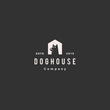 Dog House Pet Home Logo Hipster Retro Vintage Vector Icon Illustration