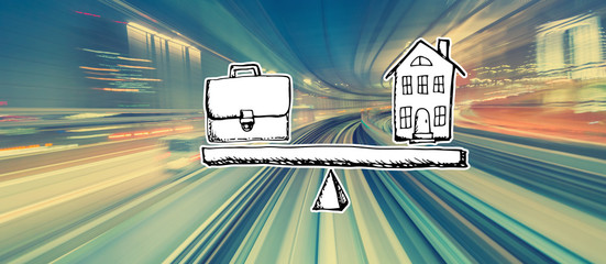 Wall Mural - work and life balance with abstract high speed technology pov motion blur