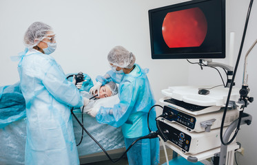 Wall Mural - Endoscopy at the hospital. Doctor holding endoscope before gastroscopy