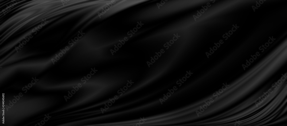 Black luxury fabric background with copy space - obrazy, fototapety, plakaty 
