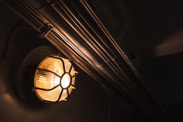 industrial round light glowing in dark