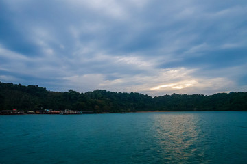 Naklejka na meble Sea and island view from Thai bay with sunset,twilight sky 