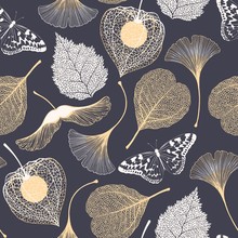 Seamless Floral Pattern With Ginkgo Biloba Leaves