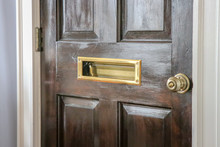 Wooden Front Door With Mail Slot, Door Is Locked