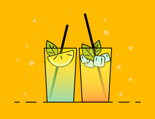 Shakes illustration. Color picture - Vektorgrafik. Shakes icon . Flat illustration cocktails with fruit, lemon and ice-cubes.