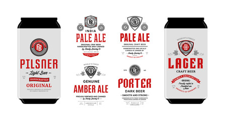 Wall Mural - Vector beer labels and can mockups