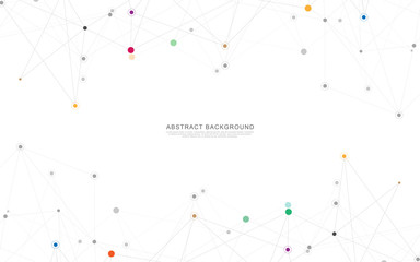Geometric abstract background with connected dots and lines. Molecular structure and communication concept. Digital technology background and network connection.