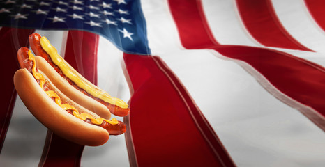 Wall Mural - hot dog on american flag background