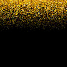 Gold Confetti On Black Background. Falling Golden Dots Border. Glitter Texture Effect. Vector Illustration. Easy To Edit Template For Invitations, Cards, Party Decorations, Wedding Stationery Etc.