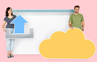 Wall Mural - People with icons related to cloud technology and internet