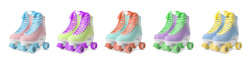 Wall Mural - set with stylish quad roller skates on white background
