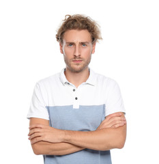 Sticker - Young man in casual clothes posing on white background