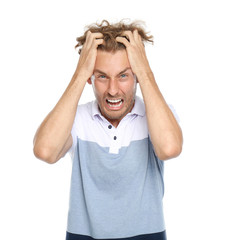 Sticker - Young man in casual clothes posing on white background