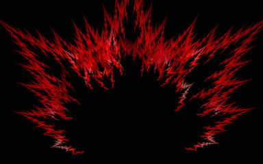 abstract red pattern on black background.fractal. sharp red rays radiate from the center in differen