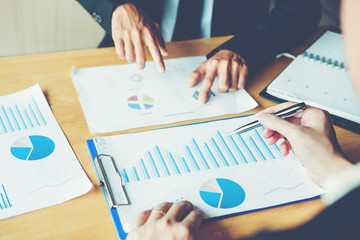 Fototapete - Co-working Business Team meeting Planning Strategy Analysis investment and saving concept. meeting discussing new plan financial graph data
