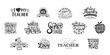 © peliken - Happy teachers day lettering and typography quote. World best teacher badges for gift, design holiday cards and print.