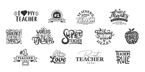 happy teachers day lettering and typography quote. world best teacher badges for gift, design holida