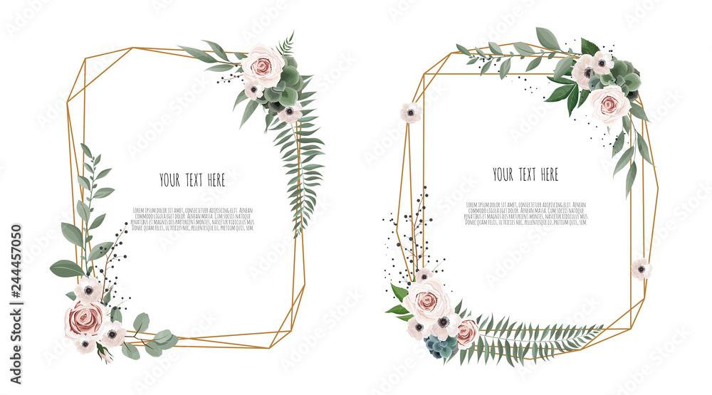 Vector floral botanical card design with leaves with geometrical frame. - obrazy, fototapety, plakaty 