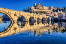 The Old Bridge At Beziers And St. Nazaire Cathedral