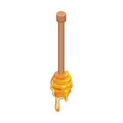 Wall Mural - Wooden dipper with fresh flowing honey. Natural and healthy product from apiary farm. Flat vector icon