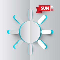 Sticker - Sun Icon. Vector Paper Cut Summer Sunlight Symbol.