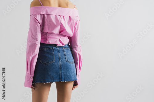 pink white denim skirt