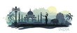 © Katsiaryna - Stylized landscape of India with the Taj Mahal, an elephant and a dancer. Vector background