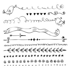 Hand drawn vector border line design elements set 