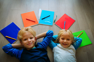 Wall Mural - happy cute girl and boy learn numbers and shapes