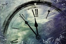 Retro Clock With Five Minutes Before Twelve With Broken Glass