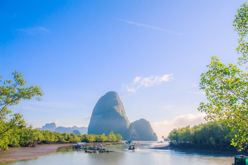 Natural atmosphere Samed Nang Chee Harbor in the village banhin rom co-operation pier, with the viewpoint of tropical Phang Nga Thailand.